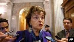 Senate Intelligence Committee Chair Sen. Dianne Feinstein, D-Calif., addresses the media, Capitol Hill, Washington, March 11, 2014.