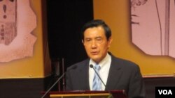 台灣總統馬英九發表談話（美國之音張永泰拍攝）