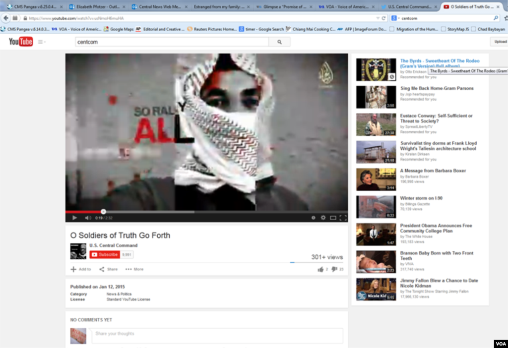 Hackers who say they are loyal to the Islamic State group seized control of the U.S. Central Command Youtube account, replacing their content with Jihadi images, Jan. 12, 2015. (Screen shots taken from sites)
