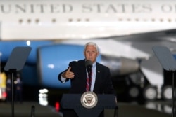 Vice President Mike Pence speaks to supporters, Oct. 24, 2020, in Tallahassee, Fla.