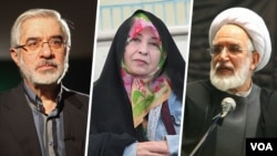 از راست:‌ مهدی کروبی، زهرا رهنورد و میر حسین موسوی، رهبران جنبش سبز