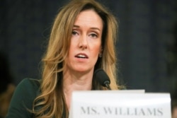 Jennifer Williams, special adviser to Vice President Mike Pence for European and Russian affairs, testifies before a House Intelligence Committee hearing as part of the impeachment inquiry into President Donald Trump on Capitol Hill, Nov. 19, 2019.