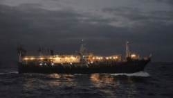 The Chinese-flagged Lu Rong Yuan Yu 609 prepares to fish for squid on the high seas near the Galapagos Islands on July 19, 2021.
