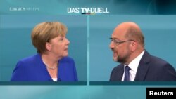 Snimak sa TV debate nemačke kancelarke Angele Merkel i Martina Šulca, kandidata Socijaldemokratske stranke, 3. septembar 2017.