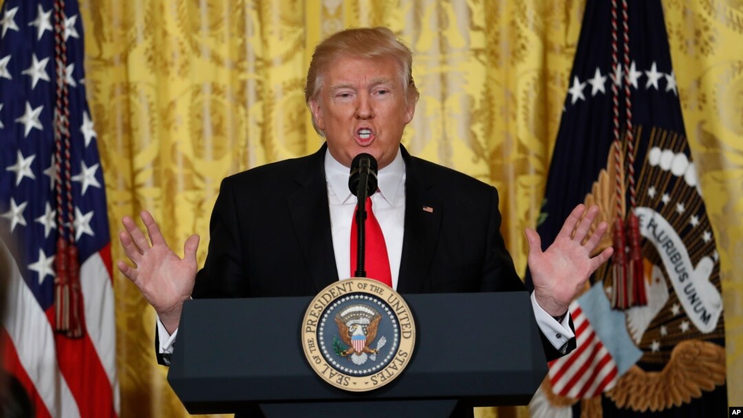 President Donald Trump speaks during a news conference, Feb. 16, 2017, in the East Room of the White House in Washington. 