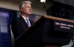 FILE - National security adviser Robert O'Brien speaks during a press briefing at the White House in Washington, Sept. 4, 2020.