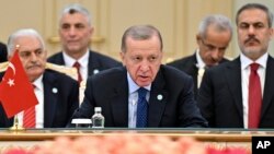 رجب طیب اردوغان، رییس جمهور ترکیه، هنگام صحبت در نشست سران کشورهای ترک-تبار درآستانه، پایتخت قزاقستان