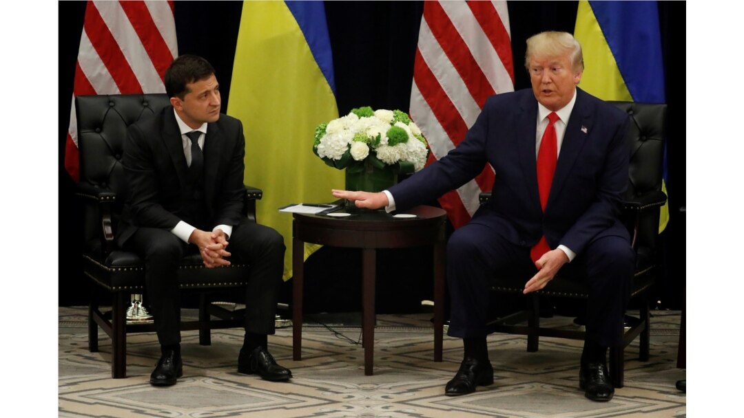 U.S. President Donald Trump speaks during a bilateral meeting with Ukraine's President Volodymyr Zelenskiy on the sidelines of the 74th session of the U.N. General Assembly in New York, Sept. 25, 2019.