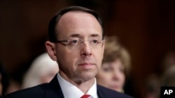 Then-Deputy Attorney General-designate Rod Rosenstein, listens on Capitol Hill in Washington, during his confirmation hearing before the Senate Judiciary Committee, March 7, 2017. T