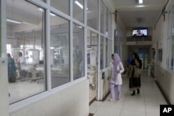 FILE - An Afghan doctor visits an infant ward at a hospital in Kabul, Afghanistan, May 7, 2015.