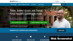 Iklan pendaftaran program jaminan kesehatan pemerintah AS, Obamacare, tampak di situs web healthcare.gov.