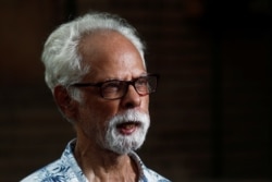 Gopalan Balachandran, maternal uncle of U.S. Senator Kamala Harris' (D-CA) talks to media outside his house in New Delhi, India, Aug. 12, 2020.
