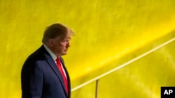 Presiden AS Donald Trump tiba untuk berpidato di sesi ke-74 Majelis Umum PBB di markas besar Amerika Serikat, 24 September 2019. (Foto: AP)