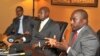 DRC's Joseph Kabila, right, flanked by Uganda's Yoweri Museveni and Rwanda's Paul Kagame, left, at news conference, Kampala Nov. 21, 2012 file photo.
