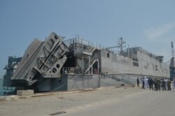 The USNS Carson City is seen in Ghana's Sekondi port. (Stacey Knott for VOA)