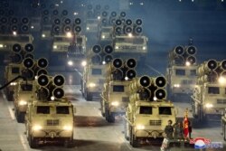 Military vehicles are seen during a parade to mark the 75th anniversary of the founding of the ruling Workers' Party of Korea, in this image released by North Korea's Central News Agency on October 10, 2020.