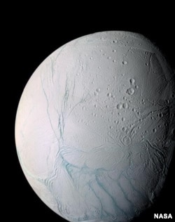 Enceladus, one of moons of Saturn, as seen by NASA's Cassini spacecraft. (NASA)