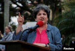 FILE - U.S. Rep. Lois Frankel (D-FL) speaks at a rally in Delray Beach, Florida, Feb. 19, 2018.
