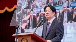 台灣總統賴清德星期三(2024年6月19日)在就任一個月記者會上發言。（台灣總統府照片）