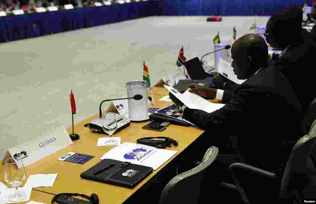 The representative from Guinea is absent for the opening session of the US-Africa Leaders Summit. The leaders of Guinea and Sierra Leone skipped the summit to deal with the ebola crisis at home, in Washington, DC, Aug. 4, 2014. 