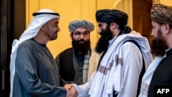 سراج الدین حقانی، انس حقانی و شیخ محمد بن زاید آل نهیان، رییس جمهور امارات متحدهٔ‌عرب 