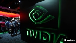 資料照：英偉達Nvidia 在美國洛杉磯電子遊戲展覽會的展台。（2017年6月13日）
