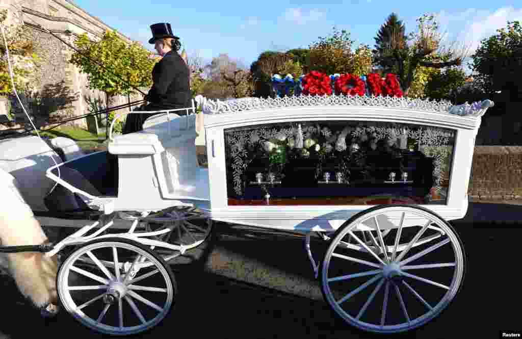 The coffin of former One Direction singer Liam Payne arrives for the funeral at St. Mary's Church in Amersham, near London, Britain.