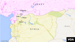 The Syrian towns of Azaz and Marea, near the Turkey border
