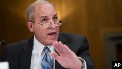 FILE - Former U.S. Border Patrol Chief Mark Morgan testifies before the Senate Homeland Security and Governmental Affairs Committee's hearing on 'Unprecedented Migration at the U.S. Southern Border, April 4, 2019.