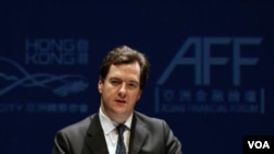 Menteri keuangan Inggris, George Osborne berpidato dalam pertemuan para pejabat dan eksekutif keuangan Asia (AFF) di Hong Kong (16/1).