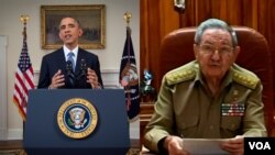 Presiden Barack Obama dan Presiden Fidel Castro mengumumkan pemulihan hubungan diplomatik kedua negara dalam pidato yang disampaikan secara bersamaan oleh keduanya, Rabu (17/12). (Foto: AP & Reuters)