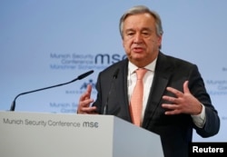 Generalni sekretar UN, Antonio Gutereš, govori na Minhenskoj bezbednosnoj konferenciji u Minhenu, Nemačka, 16. februara 2018.