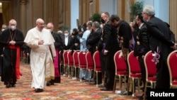 Pope Francis meets with diplomats from more than 180 countries, at the Vatican, Jan. 10, 2022. (Vatican Media/Handout via Reuters)