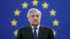 Newly elected European Parliament President Antonio Tajani stands at his desk after the announcement of the results of the election at the European Parliament in Strasbourg, France, Jan. 17, 2017.
