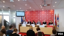 Učesnici konferencije "Ima govora o povlačenju amandmana", u Beogradu, 9. marta 2018.