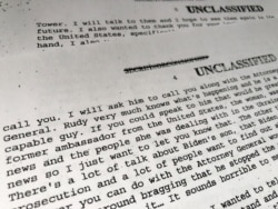 FILE - A section of a White House memorandum describing President Donald Trump's call with Ukrainian President Volodymyr Zelenskiy in this copy of the memorandum released by the White House in Washington, Sept. 25, 2019.