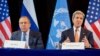 U.S. Secretary of State John Kerry, joined by Russian Foreign Minister Sergey Lavrov, addresses the media on Feb. 12, 2016, at the Hilton Hotel join Munich, Germany, following a meeting of the International Syria Support Group. 