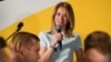 Estonian Prime Minister Kaja Kallas speaks as she reacts to election results in Tallinn, Estonia March 6, 2023. 