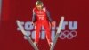 Poland's Kamil Stoch jumps during the men's normal hill ski jumping training at the 2014 Winter Olympics in Krasnaya Polyana, Feb. 7, 2014.