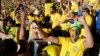 Brazil soccer fans celebrate their team's victory over Chile after a penalty shootout at a World Cup round of 16 match, Mineirao Stadium, Belo Horizonte, June 28, 2014.