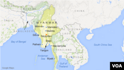 Myanmar, featuring the cities of Yangon, Mandalay, Mawlamyine, Bago, Pathein, Monywa, Sittwe, Meiktila, Myeik, and Naypyitaw.