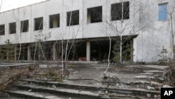 Houses in the deserted town of Pripyat, some 3 kilometers (1.86 miles) from the Chernobyl nuclear power plant in Ukraine, Feb. 4, 2020. 