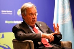 2021年11月11日，联合国秘书长古特雷斯在格拉斯哥联合国气候变化大会期间接受美联社的采访。