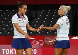 Gabriela Stoeva of Bulgaria and Stefani Stoeva of Bulgaria, Tokyo 2020 Olympics - Badminton - Women's Doubles