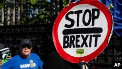 Demonstranti protestuju protiv Bregzita ispred zgrade parlamenta u Londonu, 12. septembra 2019.