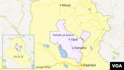 Map of Iraq showing Tikrit and Samarra in Saladin province
