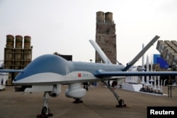 廣東珠海中國國際航空航天博覽會上展出的CH-4無人機。（2021年9月29日）