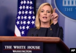 FILE - Department of Homeland Security Secretary Kirstjen Nielsen speaks during the daily briefing at the White House in Washington, June 18, 2018.