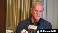 Roelf Meyer, a member of the Rakhine advisory board member, speaks at an advisory board press conference, Jan. 25, 2018. Meyer is a South African politician who took part in negotiations to end apartheid.