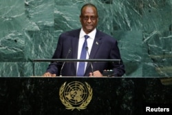 South Sudan First Vice President Taban Deng Gai addresses the 72nd General Assembly at U.N. headquarters in New York, Sept. 23, 2017.